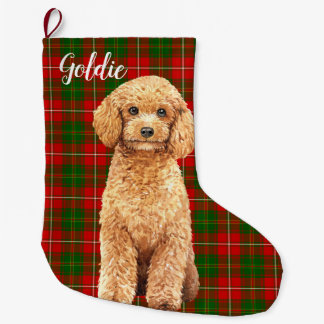 Watercolor Apricot Poodle Dog Personalized Large Christmas Stocking