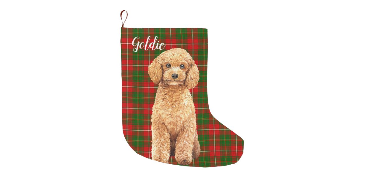 Watercolor Apricot Poodle Dog Personalized Large Christmas Stocking ...