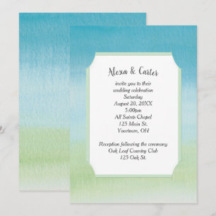Watercolor Aqua And Green Wedding Invitation
