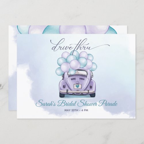 Watercolor Aqua and Lilac DriveThru Bridal Shower Invitation