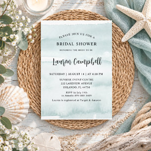 Watercolor Aqua Beach Nautical Bridal Shower Invitation