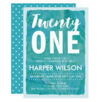Watercolor Aqua Blue 21st Birthday Invitation