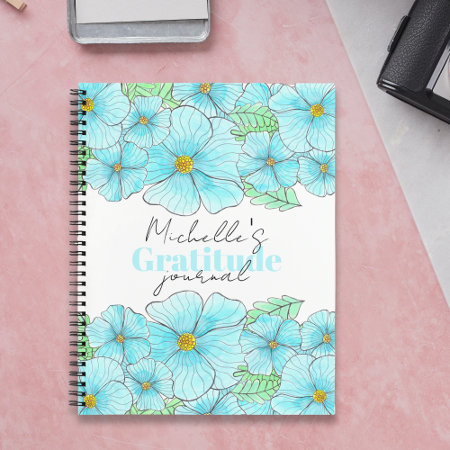 Watercolor Aqua Blue Flowers and Greenery Journal