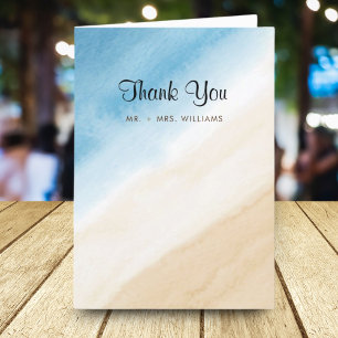 Watercolor Aqua Blue On The Sea Wedding Letterpress Thank You Card