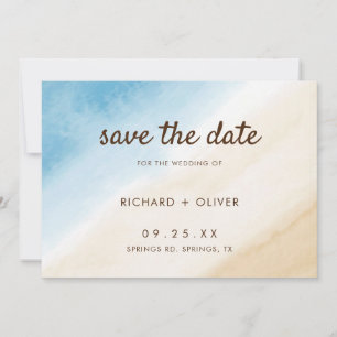 Watercolor Aqua Blue On The Sea Wedding Save The Date