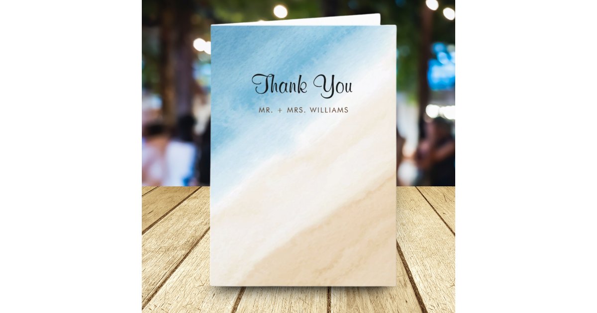 Watercolor Aqua Blue On The Sea Wedding Thank You Card | Zazzle