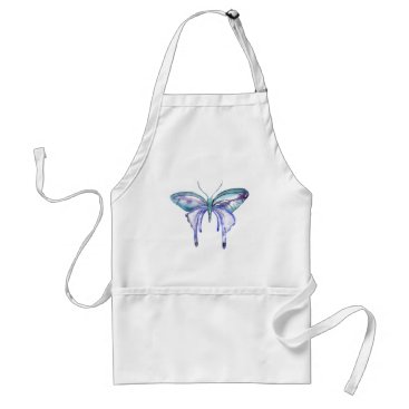 watercolor aqua blue purple butterfly adult apron