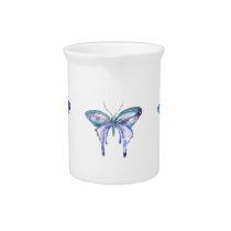 watercolor aqua blue purple butterfly beverage pitcher