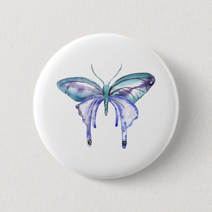 watercolor aqua blue purple butterfly button