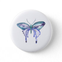 watercolor aqua blue purple butterfly button
