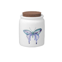 watercolor aqua blue purple butterfly candy jar