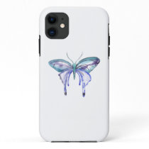 watercolor aqua blue purple butterfly iPhone 11 case