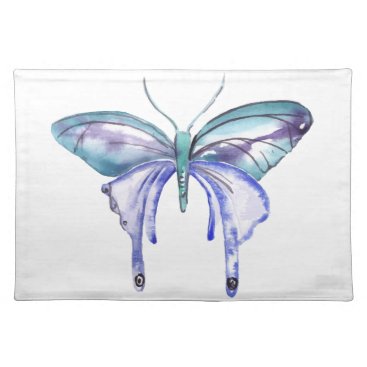 watercolor aqua blue purple butterfly cloth placemat