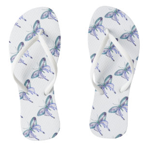 watercolor aqua blue purple butterfly flip flops