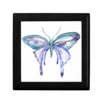 watercolor aqua blue purple butterfly gift box