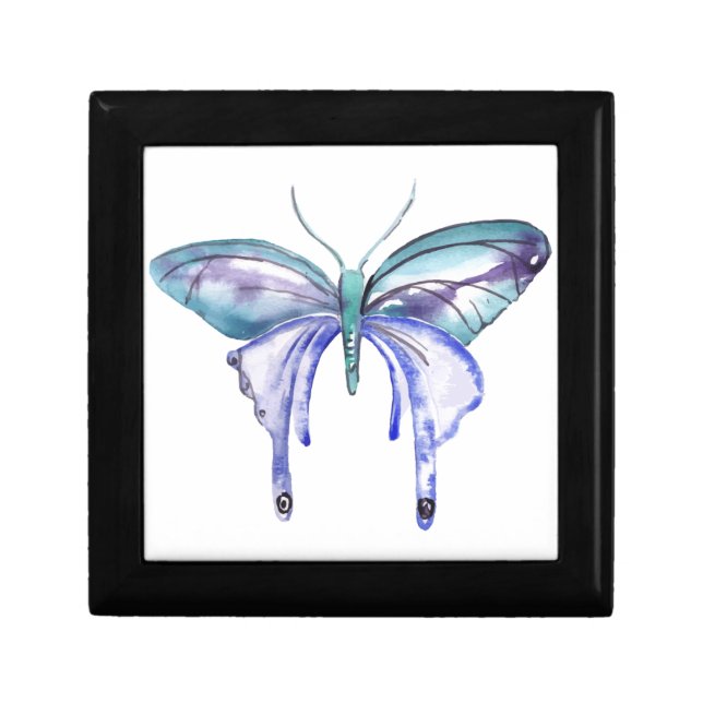 watercolor aqua blue purple butterfly gift box (Front)