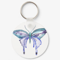 watercolor aqua blue purple butterfly keychain
