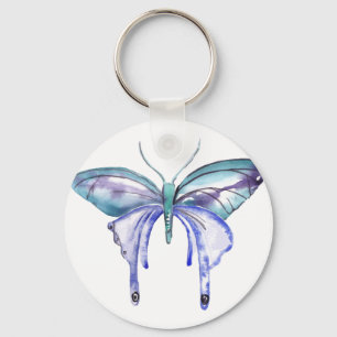 watercolor aqua blue purple butterfly keychain