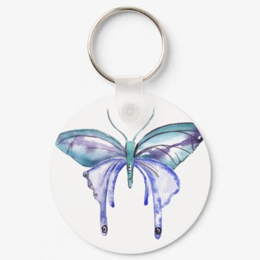 watercolor aqua blue purple butterfly keychain