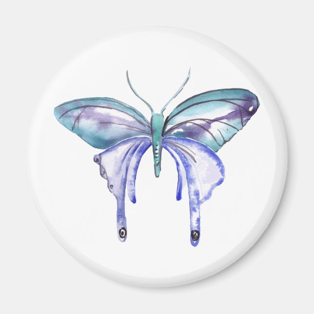 watercolor aqua blue purple butterfly magnet (Front)