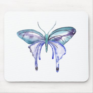 watercolor aqua blue purple butterfly mouse pad