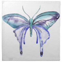 watercolor aqua blue purple butterfly napkin