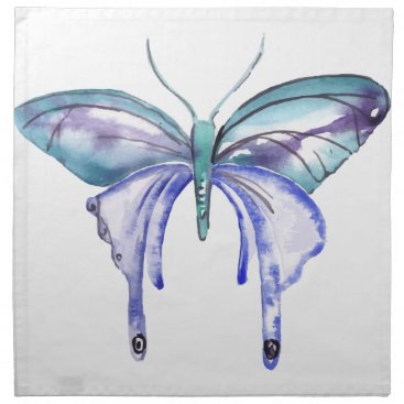 watercolor aqua blue purple butterfly napkin