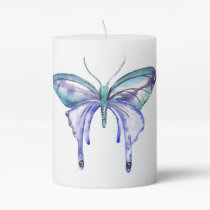 watercolor aqua blue purple butterfly pillar candle