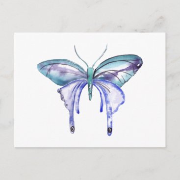 watercolor aqua blue purple butterfly postcard