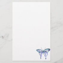 watercolor aqua blue purple butterfly stationery