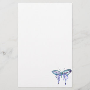 watercolor aqua blue purple butterfly stationery