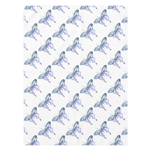 watercolor aqua blue purple butterfly tablecloth (Front)