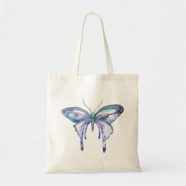 watercolor aqua blue purple butterfly tote bag