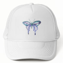 watercolor aqua blue purple butterfly trucker hat
