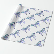 watercolor aqua blue purple butterfly wrapping paper