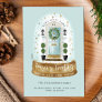 Watercolor Aqua Door Snow Globe New Home Photo Holiday Card