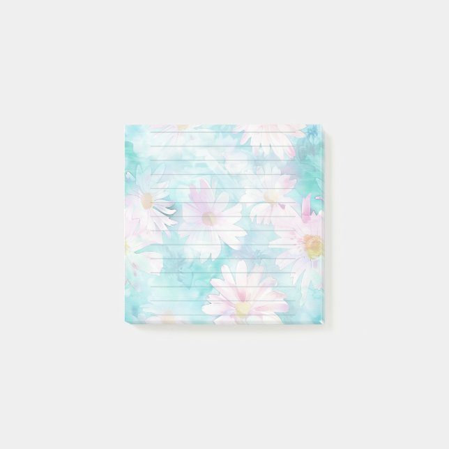 Watercolor Aqua Floral Post-it Notes (Front)