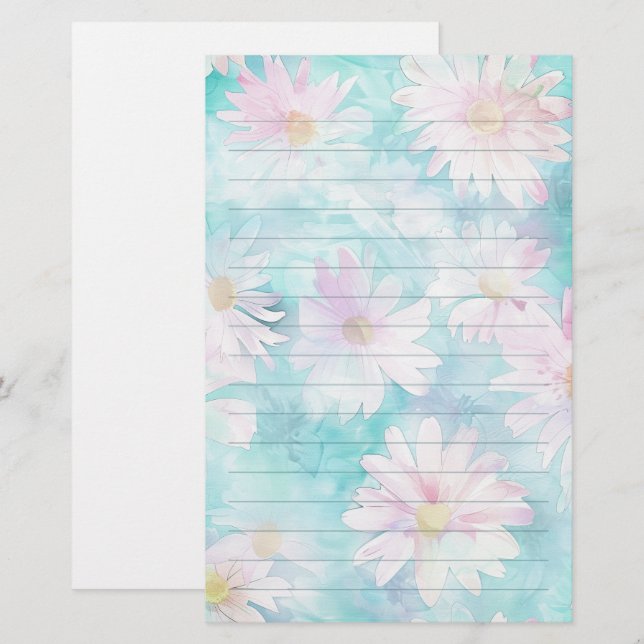 Watercolor Aqua Floral Stationery (Front/Back)