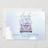 Watercolor Aqua Lilac Surprise DriveBy Baby Shower Invitation (Front)