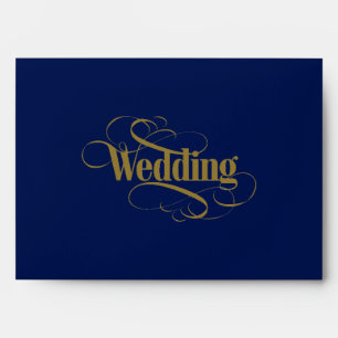 Watercolor Aqua Navy Blue Peony Floral Wedding Envelope
