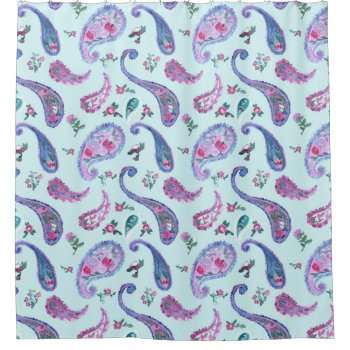 Watercolor Aqua Paisley Lavender Shower Curtain by HydrangeaBlue at Zazzle