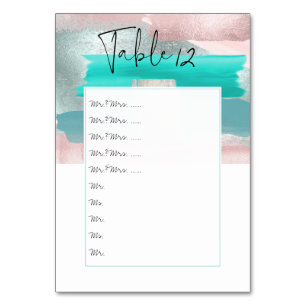 Watercolor Aqua Pink Teal Table Nos. pin to board Table Number