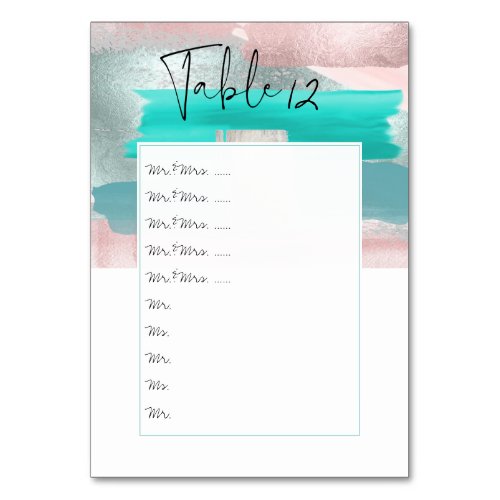 Watercolor Aqua Pink Teal Table Nos pin to board Table Number