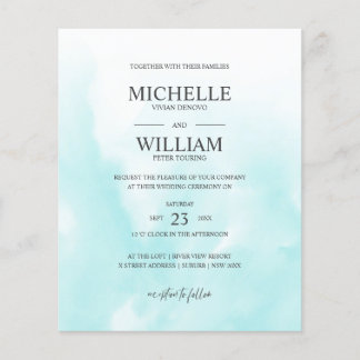 Watercolor Aqua Plain Elegant Budget Wedding