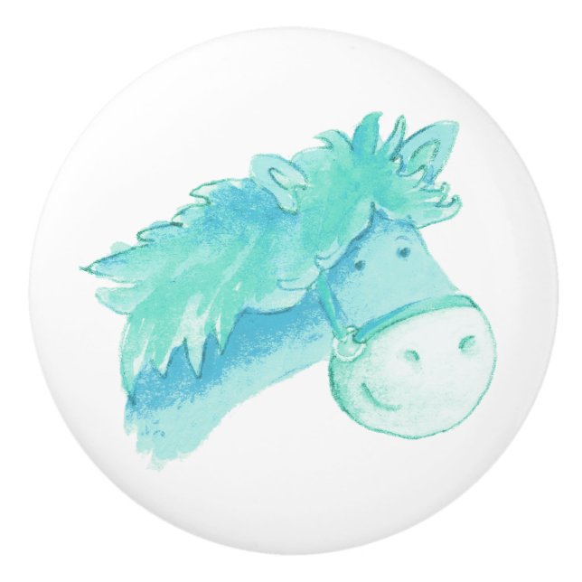 Watercolor aqua pony / horse knob (Front)