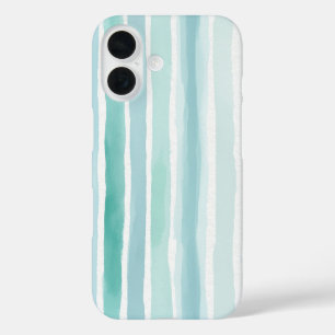 Watercolor Aqua Vertical Stripe Pattern Coastal iPhone 16 Case