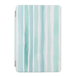 Watercolor Aqua Vertical Stripe Pattern Coastal iPad Mini Cover