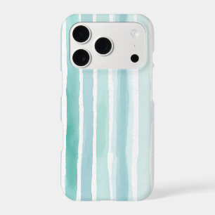 Watercolor Aqua Vertical Stripe Pattern Coastal  iPhone 17 Pro Case