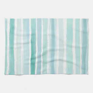 Watercolor Aqua Vertical Stripe Pattern Coastal Kitchen Towel
