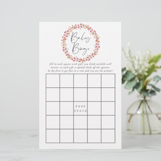 Watercolor Aquarelle Wild Flower Baby Shower Bingo (Standing Front)